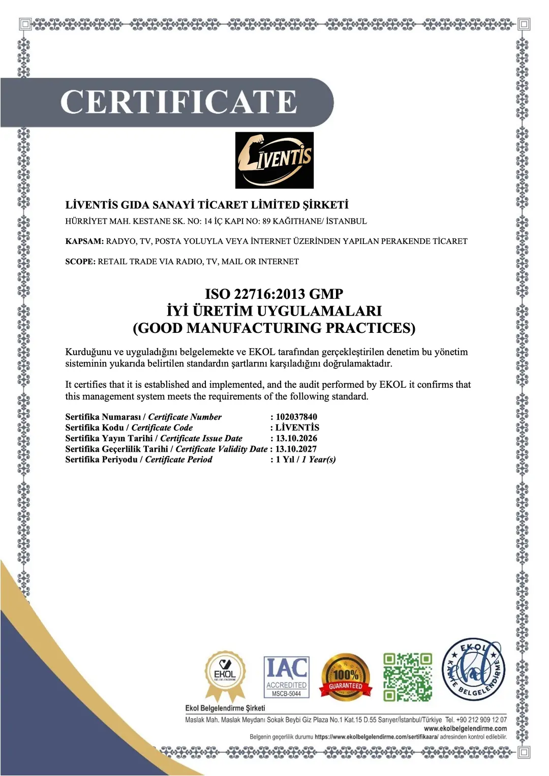 ISO 22716:2013 GMP İyi Üretim Uygulamaları