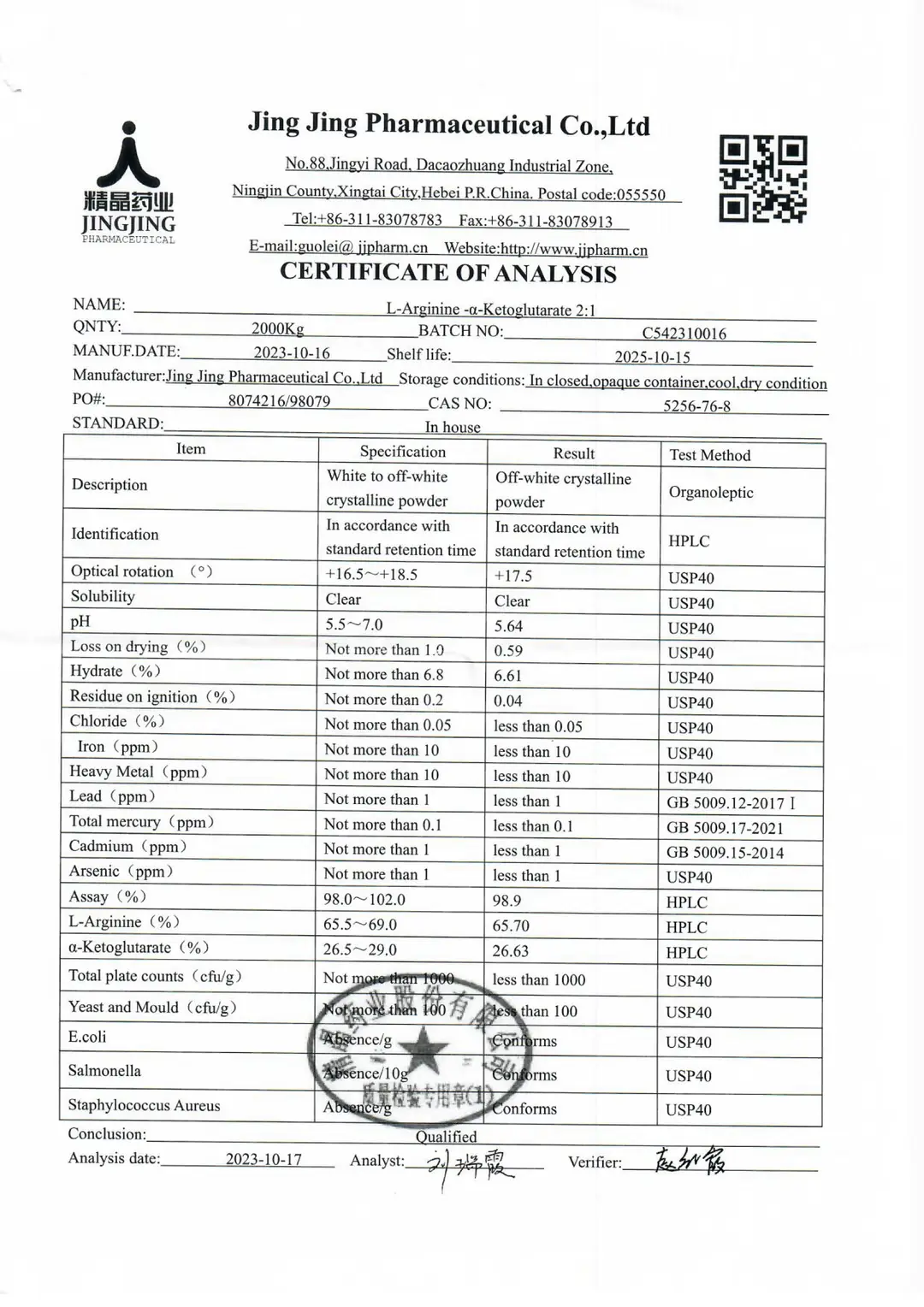 L-Arginine AKG Analiz Raporu