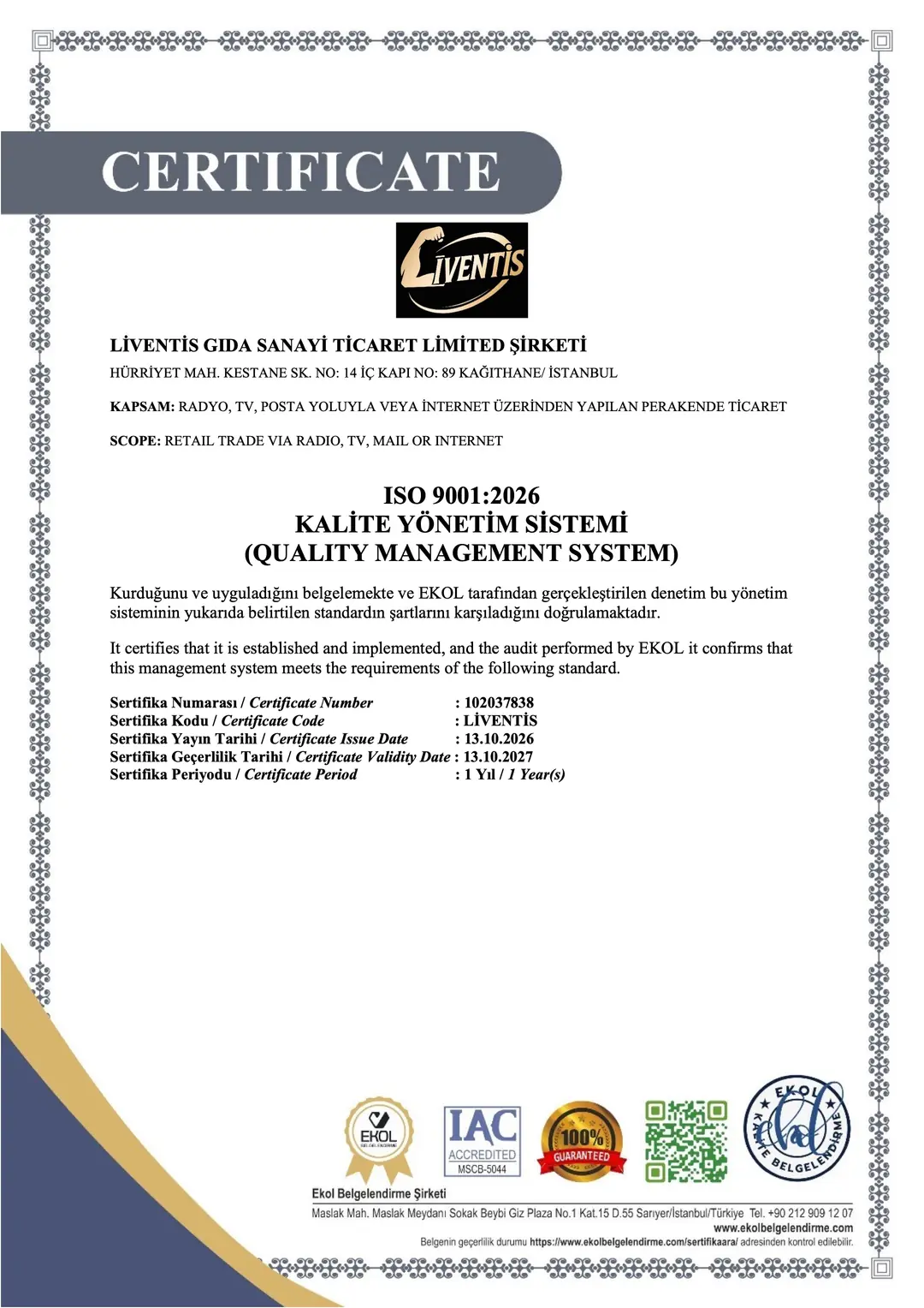 ISO 9001:2026 Kalite Yönetim Sistemi