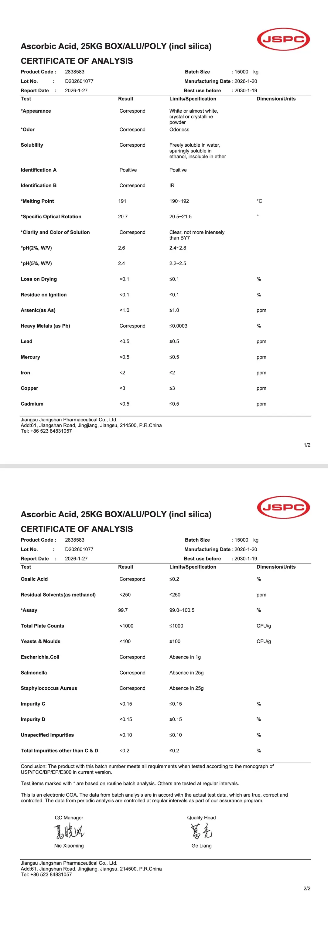 Ascorbic Acid Analiz Raporu
