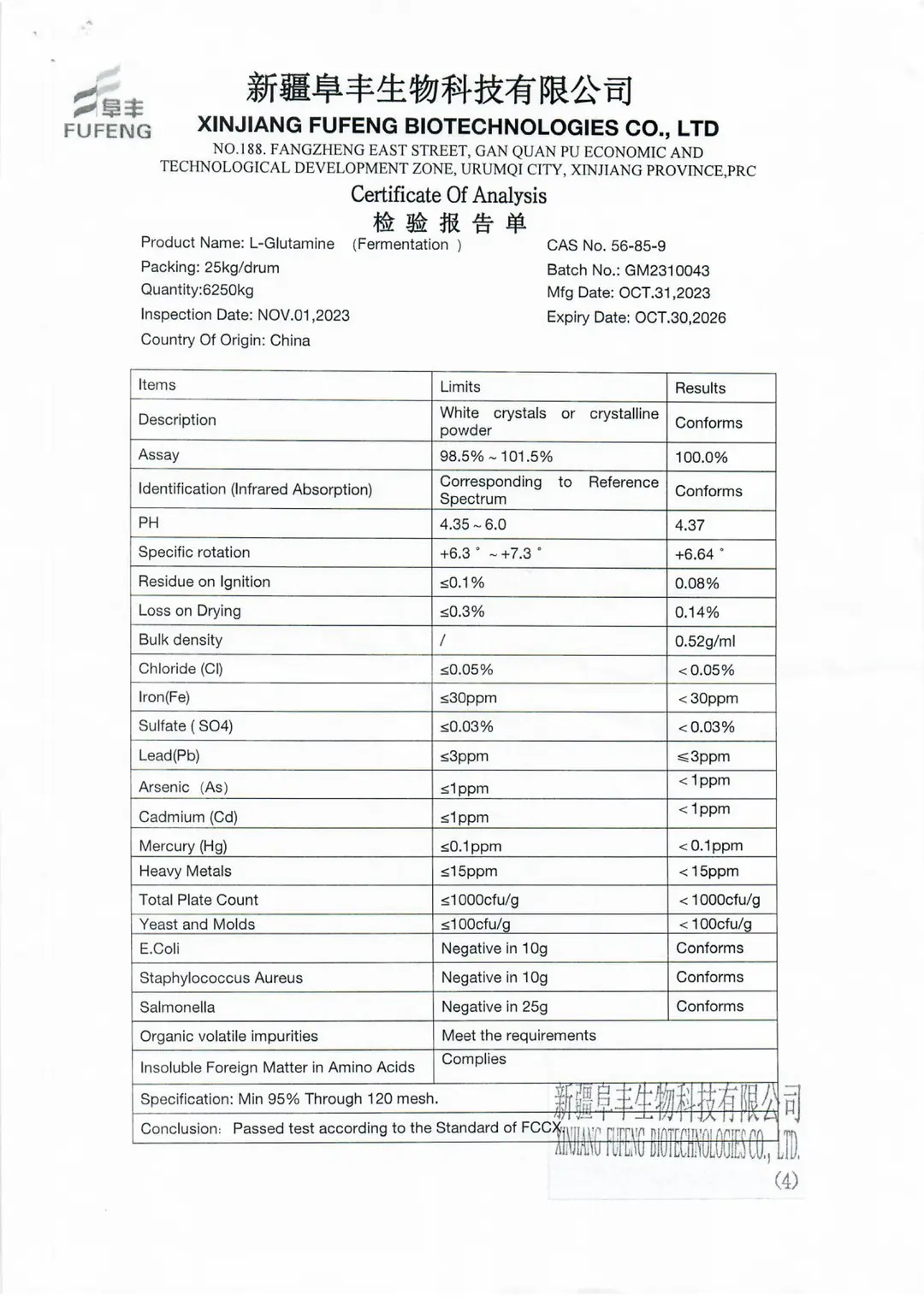 L-Glutamine Analiz Raporu